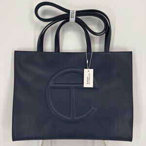 Telfar Large Shopping Tote Bag Handbag Vegan Leather Crossbody Navy w/ Dustbag